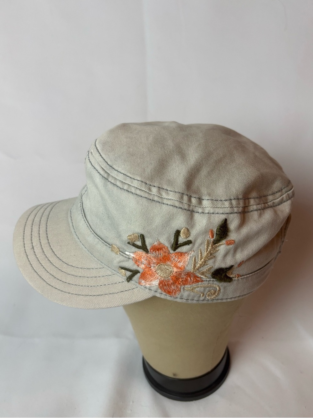 Vintage Lucky Brand Embroidered Cadet Patrol Military Cap Floral Boho Y2K